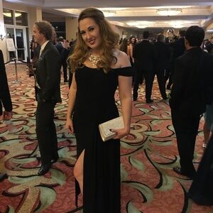 Off-Shoulder Black Maxi Dress with Front Slit - Evening Gown